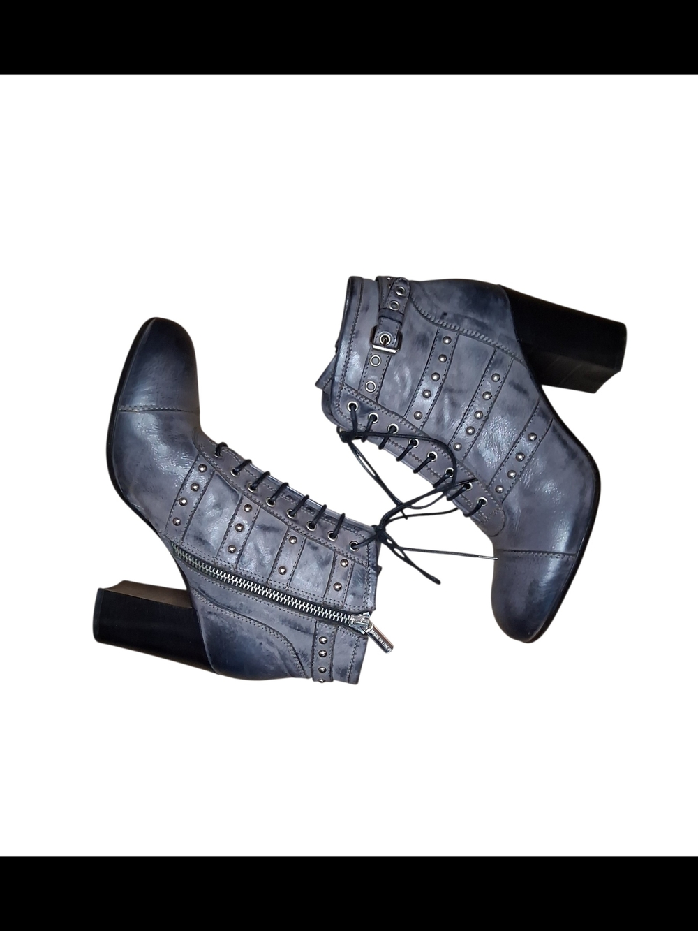 Tentazione Italian Distressed Leather Zip Up Studded Combat Ankle Boots Size 7